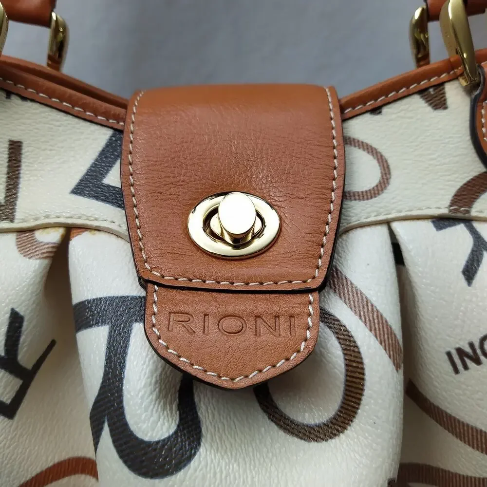 Rioni Kenzie Multicolor Leather Double Handles Turnlock Ruffled Shoulder Satchel